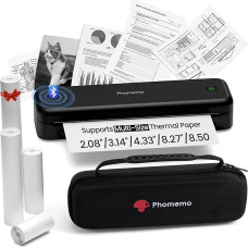 Phomemo M834 termoprinter A4, mobiilne A4-printer reisimiseks, kontorisse, kooli, koju, ühildub nutitelefonide ja arvutitega, kaasaskantav printer koos kandekoti ja 4 rulliga termopaberit, must