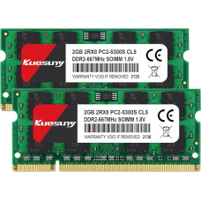 Kuesuny 4GB Kit (2 x 2GB) DDR2 667MHz Sodimm RAM PC2-5300 PC2-5300S 1.8V CL5 200 Pin 2RX8 Upgrade Unbuffered Laptop mälumoodulid Non-ECC