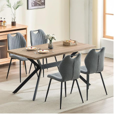 LEWE söögitoa söögilaud koos 4 tooliga, 140 x 80 x 76 cm, ristkülikukujuline puidust söögilaud ja söögitoolid kõrge seljatoega, mustad raudjalad, kööki, söögituppa ja