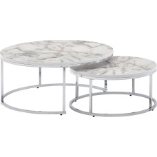 Wohnling kohvilaud 2 valge hõbedase marmoriga diivanilaud ümmargune kaasaegne küljelaud 2-osaline metallist ümmargune elutoa laudade disain pesitsuslauad