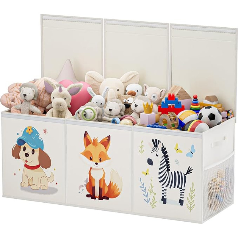 Restorgan Extra große Spielzeugkiste - Faltbare und stabile Spielzeug-Aufbewahrungsbox mit Deckeln, niedliche Spielzeugtruhe für Jungen & Mädchen für Kinderzimmer, Schlafzimmer - Beige