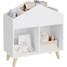 Lestarain Laste riiulid 4 avatud sektsiooniga, raamaturiiul, hoiuriiul lastele, seisev riiul, lasteaia riiul MDF-ist, kallutuskaitsega, valge