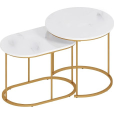 SogesPower 2 ümmarguse küljelaua komplekt Nested Marble Look kohvilaud, kuldsete jalgadega liuglevad elutoa lauad