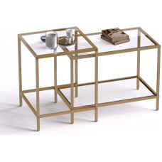 Huhote pesitsuslauad 2 küljelaua komplekt, kohvilaud, metallist raamiga küljelaud elutuppa, magamistuppa, rõdule, kontorisse, korterisse, läbimõõt 60/40 cm (kuldne raam, klaasplaat)
