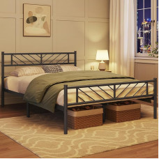 Yaheetech metallist voodi 140 x 200 cm Minimalistlik voodiraam peaplaadiga Külalisvoodi lamelliraamiga magamistuppa külalistetuppa 32 cm kõrgus voodi all musta värvi