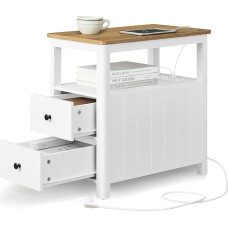 VASAGLE kitsas öökapp elektriribaga, 2 sahtlit, diivanilaud, väikesed ruumid, meretagune stiil, pähklipuust pruun/valge LET327W14