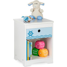 Relaxdays Children's Bedside Table, Sailor Design, Drawer & Storage Compartment, Children's Room Chest of Drawers, H x D: 41 x 32 x 31 cm, White/Blue