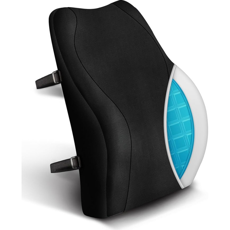 Travel Ease Ergonomic Gel Memory Foam Back Cushion, Lumbar Cushion for Office Chair, Desk Chair, with Anti-Static, Skin-Friendly Cover and for a Comfortable Sitting Posture (Black)