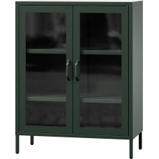 Jan Nowak Gina 2-Door Display Cabinet | 2 Adjustable Shelves Tempered Glass Wall Mounted | Glass Display Case Standing Display Cabinet Glass Living Room Cabinet Glitter 80 x 101.5 x 40 cm Bottle Green