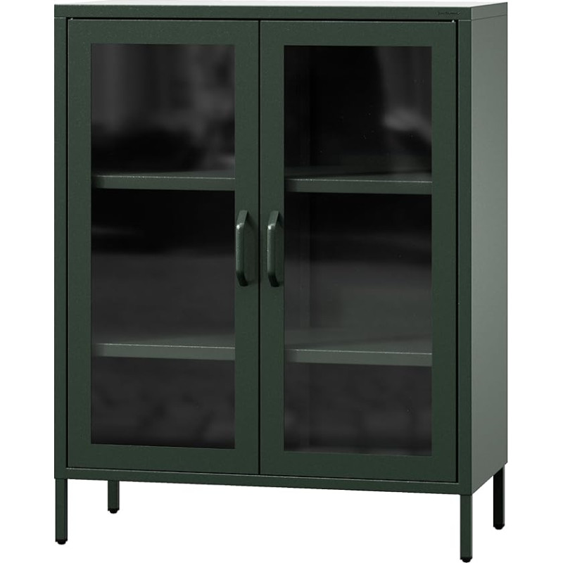 Jan Nowak Gina 2-Door Display Cabinet | 2 Adjustable Shelves Tempered Glass Wall Mounted | Glass Display Case Standing Display Cabinet Glass Living Room Cabinet Glitter 80 x 101.5 x 40 cm Bottle Green