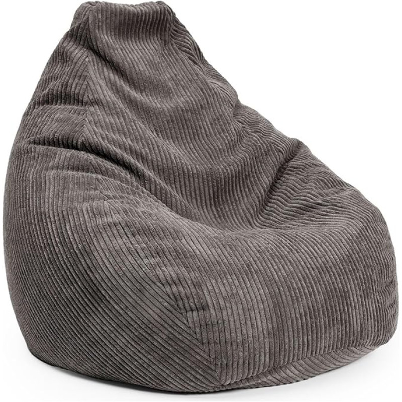 Lumaland Gaming Bean Bag XXL Made of Corduroy Gaming Chair for Adults and Teenagers Comfortable Bean Bag 135 x 100 cm [Grey]