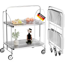 Serving Trolley with Wheels, Folding Dinett 2 Tier Storage Basket Made of Tempered Glass with Wheels, for Kitchen, Bar Trolley, Metal Trolley, Tea Trolley, Wine Trolley, Modern Drinks Trolley