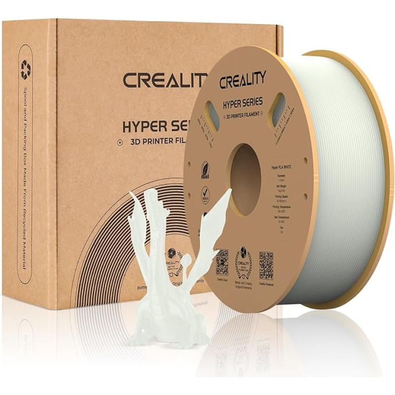 Creality Official PLA Filament Hyper Series PLA Super Printing Speed 30-600mm/s 1.75mm 1kg Spool 3D Printing Filament for 3D Printers White