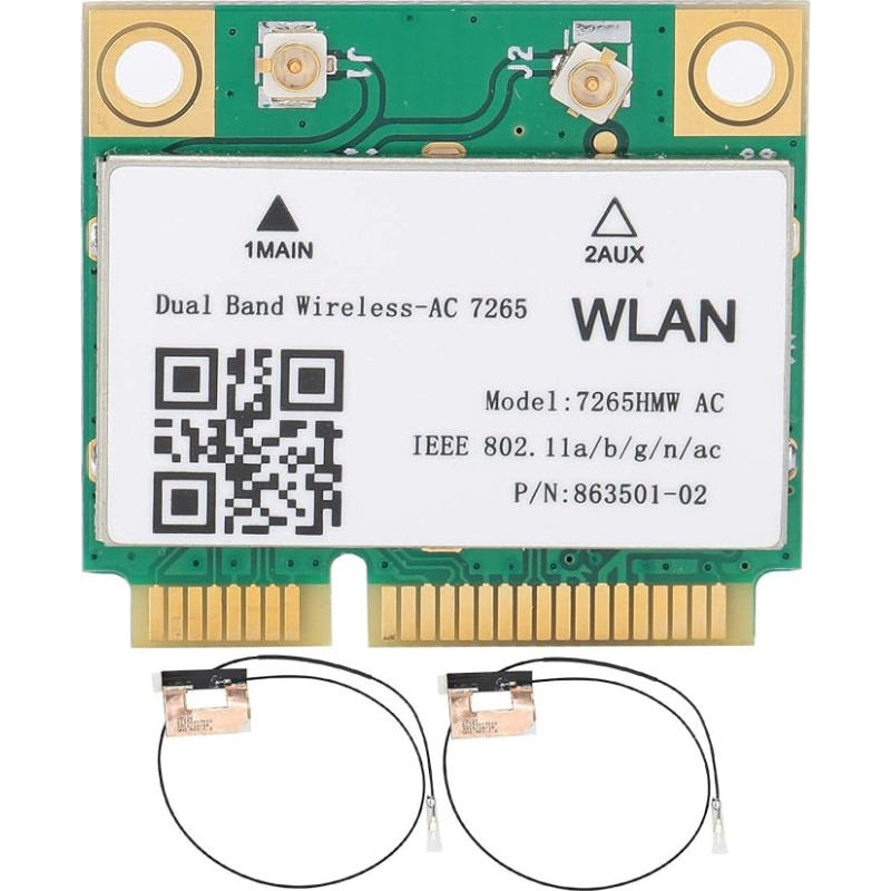 Wireless Network Card Dual Band 7265HMW 802.11AC PCI-E WLAN BT4.2 Adapter + 2 Antenna PCI-E Network Card WiFi Card for PC with Bluetooth