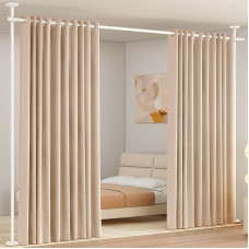 WELDUN Room Divider Screen Frame Curtain Poles, Freestanding Divider Screen without Curtain, Privacy Screen for Living Room, Bedroom or Office 227-312 cm (H), 71-178 cm (W), White
