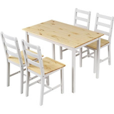Panana Dining Table with 4 Chairs Set Pine Wood Dining Set of 4 Dining Room Chairs with Dining Table for Dining Room, Kitchen, Living Room Dining Room Set (Pine Wood + White)