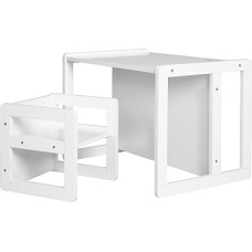 roba Children's 3-in-1 Seating Set, Reversible Stool & Convertible to the Table, Children's Furniture Set Made of Wood, White
