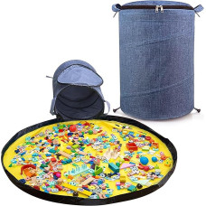 Modojuny Kids Toy Storage Bag with Play Mat and Zipper, Tidy Bag / Organiser for Building Blocks, Cars, Dolls and Other Toys - Blue