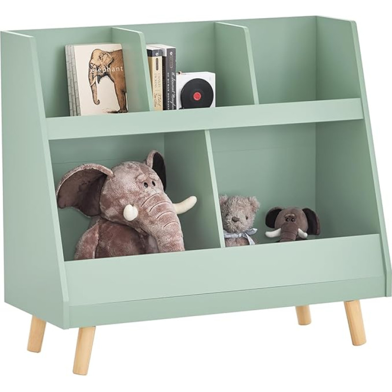 SoBuy KMB19-GR Children's Shelving Unit with 5 Compartments, Bookcase, Storage Shelf for Children, Standing Shelf with Solid Wood Legs, Green, Width Approx. 86 x 78 x 36 cm