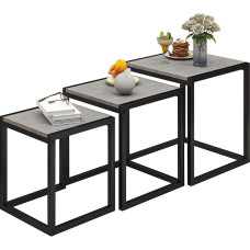 DUMEE Nisttische aus Holz, 3er Set, Couchtisch, stapelbare Beistelltische für Wohnzimmer, Grau