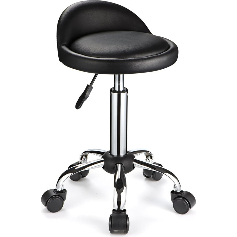 FNZIR Swivel Chair with Wheels Height Adjustable Stool Drawing Chair with Low Backrest Black