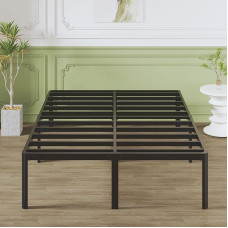 Lutown-Teen Double Bed 180 x 200 cm with Round Corner Legs, Height 41 cm Bed with Slatted Frame, Bed Frame with Storage Space Under Bed, Noise-Free, Easy Assembly, Black