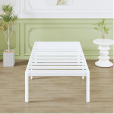 Lutown-Teen Metal Bed 80 x 190 cm with Round Corner Legs, Height 46 cm Bed White, Metal Bed Frame 80 x 190 cm with Slatted Frame, Single Bed with Storage Space Under Bed, Noise-Free, Easy Assembly