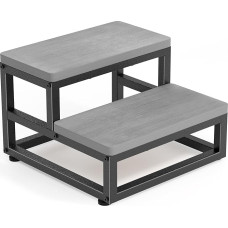 Step Stool 2 Steps for Adults Children, Non-Slip Waterproof HDPE Wooden Step with 230 kg Load Capacity, Adjustable Feet & Rounded Corners, Footstool for Kitchen/Bathroom/Bedroom