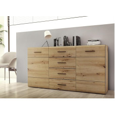 Forte SEIKOLA Sideboard with 4 Drawers and 2 Doors, Wood Composite, Artisan Oak/Black, W x H x D: 169.6 x 91.3 x 41.1 cm
