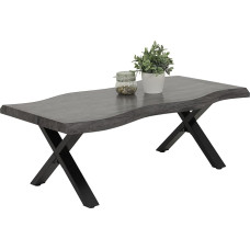 Hela Tische, Gerd Coffee Table with Wane, X-Frame, Metal, Black, Honeycomb Top, Melamine-Coated, Acacia Grey Decor, 110 x 60 cm