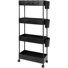 JAKAGO Kitchen Trolley with 4 Shelves, 360 Degree Wheel Can Trolley for Kitchen, Office, Bathroom, 40 x 18 x 90 cm (Black)