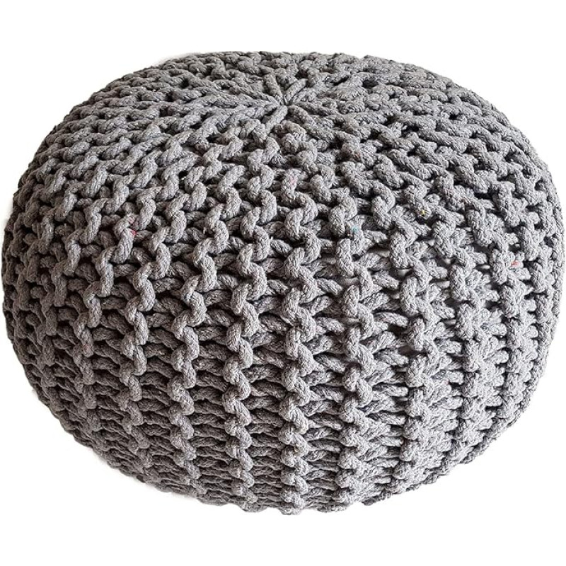 kreatives Wohnen KRW005535-000000-0000HG Pouf Diameter 45 cm Chunky Knit Look Pouf Knitted Floor Cushion Height 30 cm Light Grey Knitted Stool