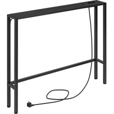 MAHANCRIS Console Table with Charging Station, 100 cm Entrance Table, Narrow Side Table, Hallway Table with Sockets and USB Ports, Metal Frame, for Living Room, Bedroom, Black ACTBK968UE01