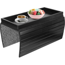 jackfru Sofa Tray Sofa Backrest Shelf Sofa Tray with Wooden Bamboo Couch Tray Armrest, Non-Slip Couch Armrest Table Sofa Drink Holder Shelf (Black)