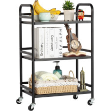 HDANI Serving Trolley, 3 Levels, Metal Service Vehicle with Wheels, for Small Spaces, Kitchen, Dining Room, Bar, Bathroom, Trolley, Black, 48 x 30 x 75 cm