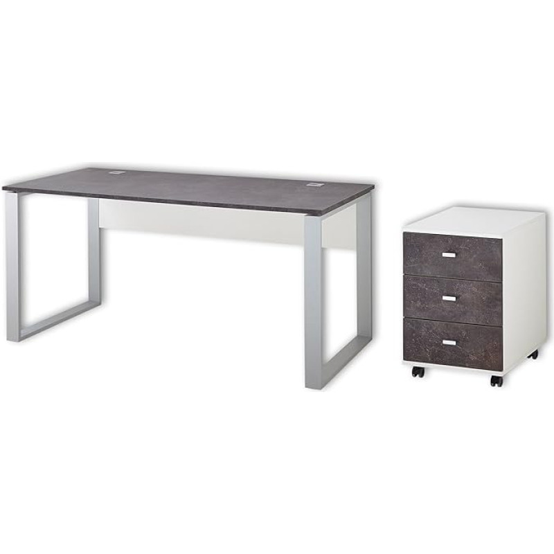 Germania 8712-261 Office Furniture Set Including Desk and Rolling Container in White/Basalto Dark 80.00 x 160.00 x 75.00 cm