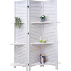 Mendler T752 Screen Room Divider with Shelves 170 x 125 cm Shabby Look White
