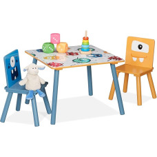 Relaxdays Children's Table with 2 Chairs, Girls & Boys, MDF & Wood, Seating Corner for Children's Room, Colourful