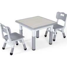 Clevich Children's Table with 2 Chairs, Table Chair Set, Children's Seating Set, Height Adjustable, Children's Furniture for Children's Room, Painting Table, Ergonomic Multifunctional - Grey
