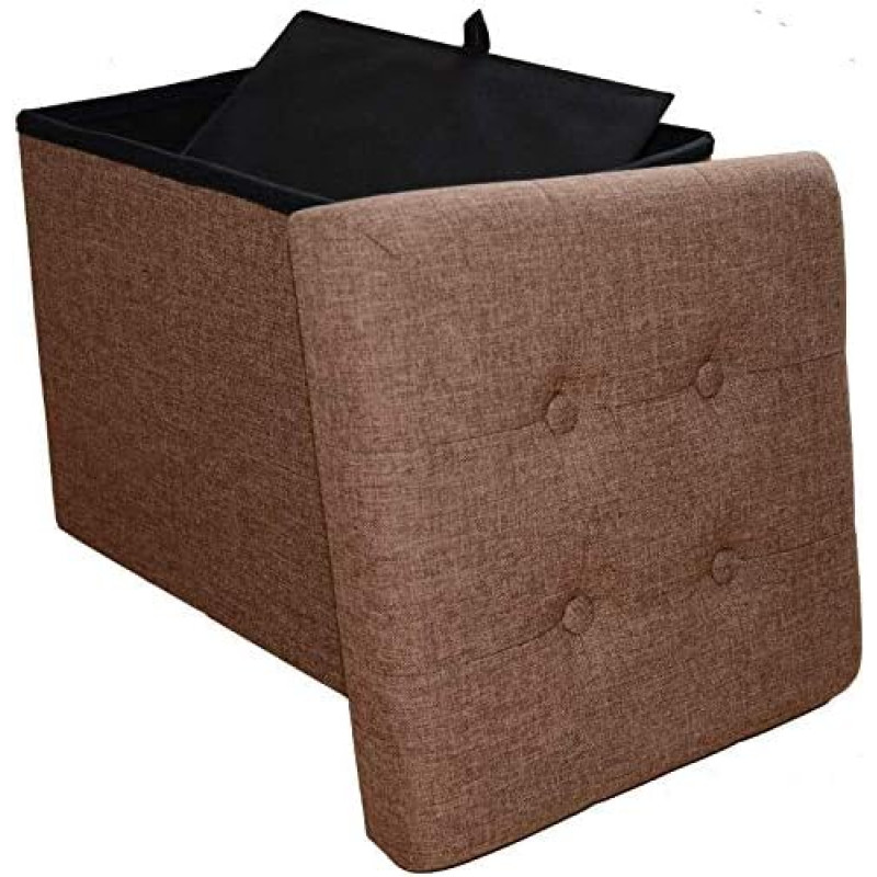 Style home Stool Bench with Storage Space, Foldable Seat Chest, Footstool, Storage Box, Upholstered Stool, Linen, 38 x 38 x 38 cm (Brown)