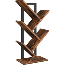 HOOBRO EBF04SJ01G1 Bookcase with 4 Levels, Wooden DVD Shelf, Tree Shape, Metal Frame, for Living Room, Study, Children's Room, Vintage Brown