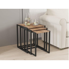 Hanah Home Stylish Nesting Table Set (3 Pieces) - Black & Atlantic Pine, 100% Melamine Coated, Iron Legs, Large: 44 x 52 x 45 cm, Medium: 39 x 49 x 45 cm, Small: 34 x 46 x 45 cm, Perfect for Modern