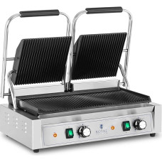 Royal Catering RCPKG-3600-R Double Contact Grill Gastro 3,600 W Ribbed 50-300 °C 2 Top Plates: 21 x 21, Lower Plate: 48 x 23 cm
