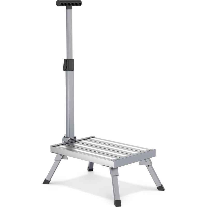 Aluminium Step Stool with Armrests, Folding Step Stool with Non-Slip Pad, Load Capacity 150kg, Suitable for Home, Kitchen, Bedroom, Bathroom and Camping