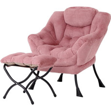 Welnow Lazy Chair with Ottoman: Modern Lounge Accent Chair with Armrests and Side Compartment, Reading Chair with Foot Rest for Small Spaces, Corner Chair