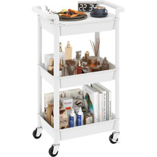 Steehoom 3 Tier Rolling Cart with Top Cover, Mobile Utility Cart with Lockable Wheels, Multifunctional Storage Cart for Office, Bathroom, Kitchen, Garden, Laundry Room