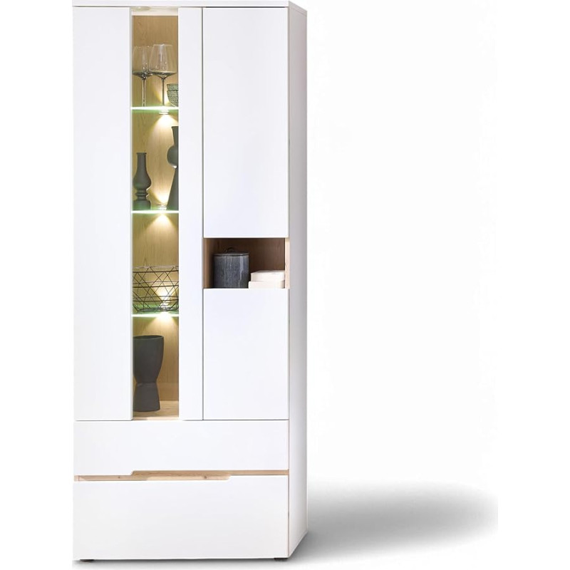 Memphis Coffee Table in White, Artisan Oak Look, Modern Sofa Table with Drawers and Shelf for Your Living Area, 110 x 40 x 65 cm (W x H x D)