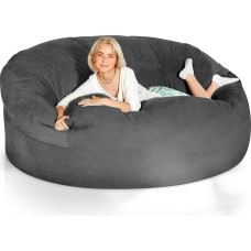 Green Bean Jumbo Max Giant Bean Bag with Memory Foam Flake Filling - XXL Bean Bag Made of Fluffy Velour in 6 ft (180 x 120 cm) Dark Grey - Indoor Lounge Bean Bag Washable & Cosy