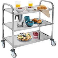 uyoyous Large 3-Tier Stainless Steel Utility Trolley 95 x 50 x 95 cm Kitchen Trolley Serving Trolley Service Catering Storage Trolley with Lockable Wheels for Kitchens, Hotels and Restaurants