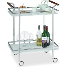 Relaxdays Frosted Glass Serving Trolley, Tea Station, Push Cart, 2 Tiers, Open, Deluxe Castors, Silver, HWD 85x66x43 cm